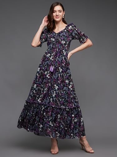 41B69vwvBIL._AC_SR38 فستان ماكسي شيفون ملفوف بقبة V وأكمام واسعة للنساء من ميس اوليف - الصورة 6