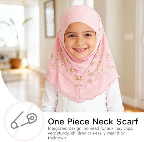 41GIXH3IlwL._AC_SR38 حنايا® حجاب بالاكلافا بتغطية كاملة للبنات الصغيرات، غطاء راس دانتيل مزين بالزهور الوردية، وشاح صلاة اسلامي ناعم، غطاء راس اسلامي للمدرسة والمسجد والاستخدام اليومي - الصورة 3