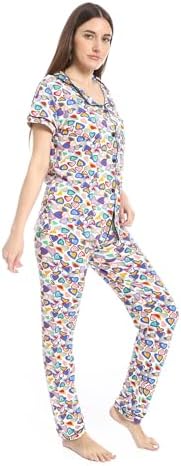 41HWVY-2E8L._AC_SR38 Caesar Womens Women's two-piece pajamas with front buttons Women's two-piece pajamas with front buttons - الصورة 2