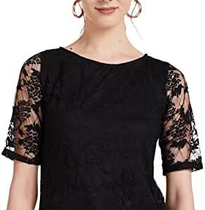 قميص نسائي بتصميم ورود بقصة ضيقة من مس اوليف (MOSS19TP30-01-62_اسود- مقاس 2XL)، XXL