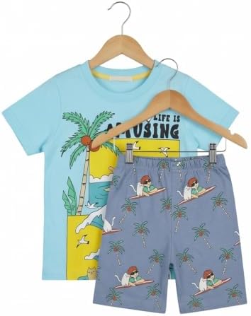 41Qt4EHGv7L._AC_SR38 Zona Kids Boys Summer Pajama Set – 2 Piece Tropial Print T-Shirt and Shorts – Soft 100% Cotton Casual Toddler & Little Boys Clothes - الصورة 3
