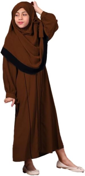 عبايه بناتي كريب رويال بالخمار طول 108 سم مقاس موحد للبنات , GS-6027 GAMAL SONS FOR ABAYA