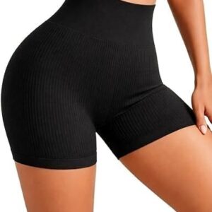 Ribbed High Waisted Workout Shorts for Women Textured Compression Gym Shorts Soft Cotton Blend Stretch Activewear for Daily Wear 50 to 100 kg