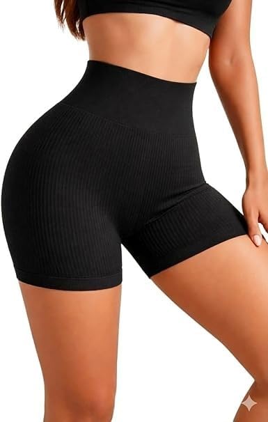 41TEZOSo0qL._AC_SR38 Ribbed High Waisted Workout Shorts for Women Textured Compression Gym Shorts Soft Cotton Blend Stretch Activewear for Daily Wear 50 to 100 kg
