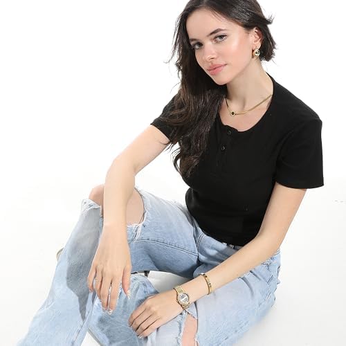 41Xy4bMBv3L._AC_SR38 تيشرت كلاسيكي كاجوال مضلع بأكمام قصيرة للنساء 2567 من كوكتيل - الصورة 5