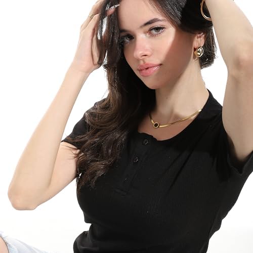 41Yl5SLq5aL._AC_SR38 تيشرت كلاسيكي كاجوال مضلع بأكمام قصيرة للنساء 2567 من كوكتيل - الصورة 3