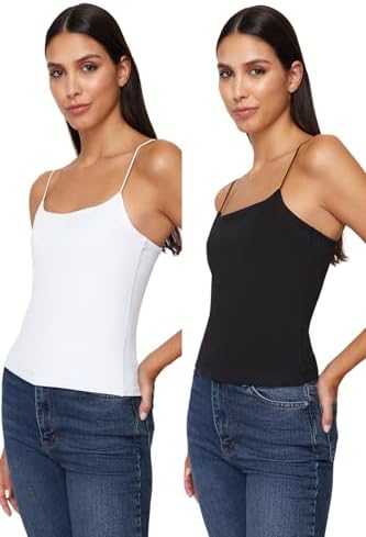 41b5AsyMWYL._AC_SR38 فانلة رياضية للنساء طراز TWOSS24AL00048 سوار مرنة منسوجة من تيرينديول، لون أسود وأبيض، مقاس 2، قطعتان