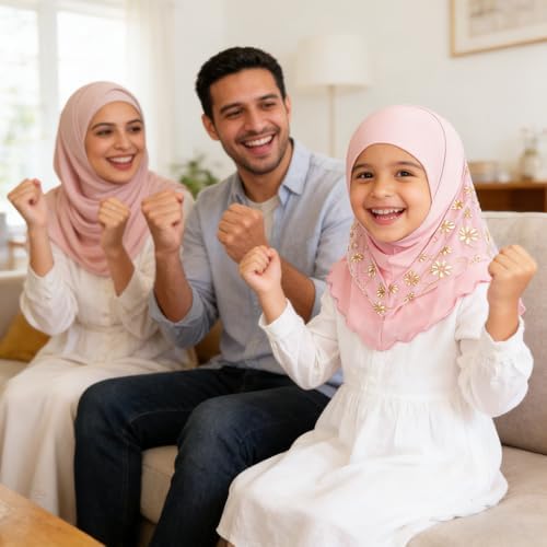41bM2BfHVVL._AC_SR38 حنايا® حجاب بالاكلافا بتغطية كاملة للبنات الصغيرات، غطاء راس دانتيل مزين بالزهور الوردية، وشاح صلاة اسلامي ناعم، غطاء راس اسلامي للمدرسة والمسجد والاستخدام اليومي - الصورة 6
