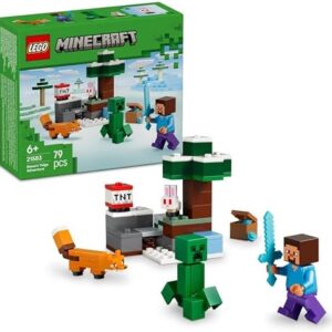ليغو Minecraft مغامرة ستيف في غابة الصنوبر تايغا، منتج ألعاب فيديو للأطفال بعمر ٦ سنوات وأكثر، مجموعة قابلة للتجميع مع نماذج ستيف والثعلب وكريبر وأرنب صغير، هدية عيد ميلاد الأطفال (٧٩ قطعة) 21583