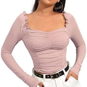 بلوزة قصيرة بكشكشة وأكمام طويلة وقبة على شكل قلب للنساء والبنات من شاسمي، بلوزة قصيرة مكشكشة للنساء والبنات، أسود