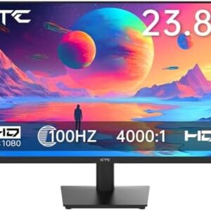 شاشة 24 بوصة – 1080P، 100Hz فري سينك مع HDR10، قابلة للتثبيت على فيسا، ميل قابل للتعديل، تصميم زيرو فريم، منافذ HDMI وVGA وسماعة أذن، شاشة كمبيوتر للعمل المكتبي من كيه تي سي