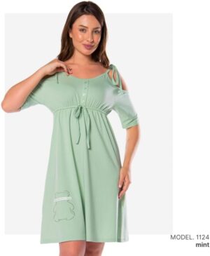 قميص نوم قطن نصف مقطوع بأكمام قصيرة للنساء من كوتون زون - R1124