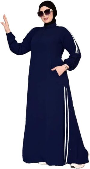 عباية نسائية رياضية باللون البني بخطوط جانبية بيضاء – تصميم عصري مريح للارتداء اليومي والكاجوال GAMAL SONS FOR ABAYA GS-203-33794-Parent