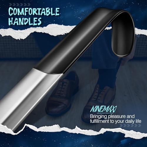 51-XZeyXUsL._AC_US NINEMAX Metal Shoe Horn, 42 CM Long Shoehorn 19 CM Short Shoe Spoon, Stainless Steel Shoes Stick Helper Lifter with Hook Handle for Men Women Seniors Kids Pregnancy - الصورة 4