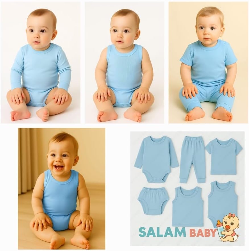 51-l7PV4JML._AC_SR38 ميزا طقم ملابس داخلية للأطفال 6 قطع، قطن 100%، يشمل تيشرت وسولبيت وبنطلون وفانيلة واندر، للرضع من 0 إلى 12 شهر، متوفر بألوان متعددة - الصورة 2