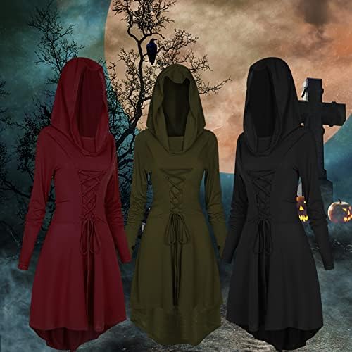 510fdS4fjZL._AC_SR38 ازياء عصر النهضة للنساء من اف جي اتش جيه كيه ال، عباءة بغطاء راس من العصور الوسطى، عباءة عتيقة عالية ومنخفضة باطراف غير متماثلة، لون اسود، مقاس XXL - الصورة 5
