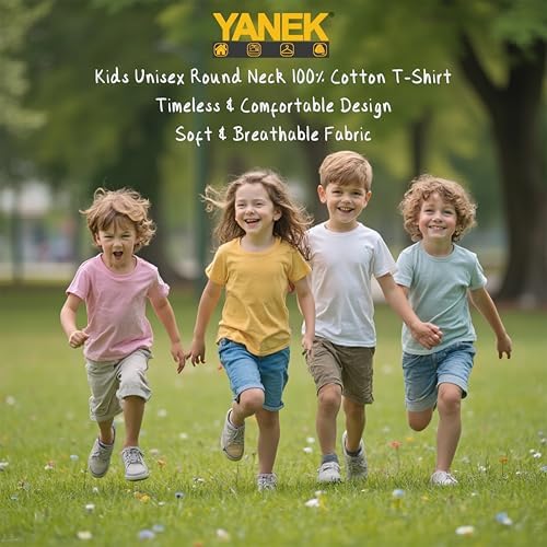 51695beMZLL._AC_SR38 تي شيرت قطن بأكمام قصيرة ورقبة دائرية متعدد الاستخدامات للأولاد والبنات، تي شيرت مريح للمدرسة واللعب والارتداء الكاجوال من يانك، لون واحد - الصورة 6