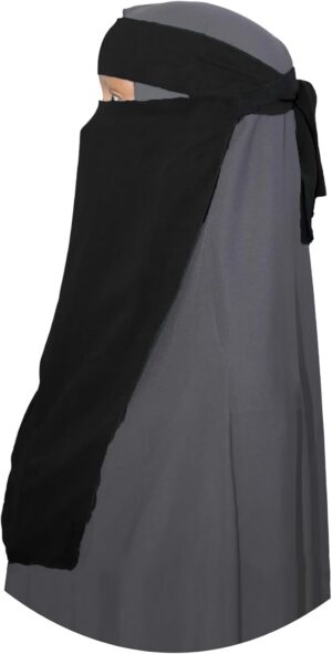غطاء انف للنساء من هاف نقاب، غطاء وجه بتصميم مصر، ملابس عربية للمسلمين، حجاب عربي اسلامي، حجاب للنساء، برقع عباية جلباب جورجيت بوليستر ناعم (يتكون من قطعتين، اسود)