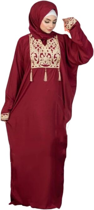 عباية استقبال من القطن مناسبة للصلاة, أحمر, One Size