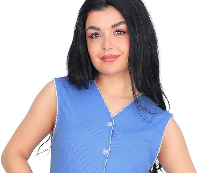 51OBbG4B-PL._AC_SR38 بيجاما حريمي، قميص نوم بلا أكمام مع بنطلون بطبعة زهور، بوليستر، ألوان أوردي وأزرق - الصورة 3