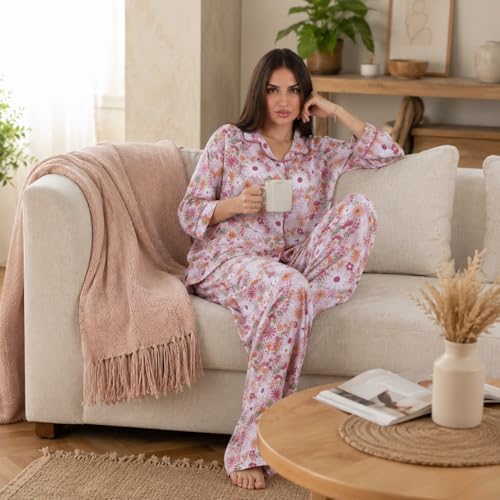 51Pl4mQM6IL._AC_SR38 بيجامة للنساء بتصميم كلاسيكي من القطن، كم ثلاثة أرباع، ملابس نوم بمقاس مريح من زيكوتكس، مقاس من سمول S إلى اكس لارج XL - الصورة 2