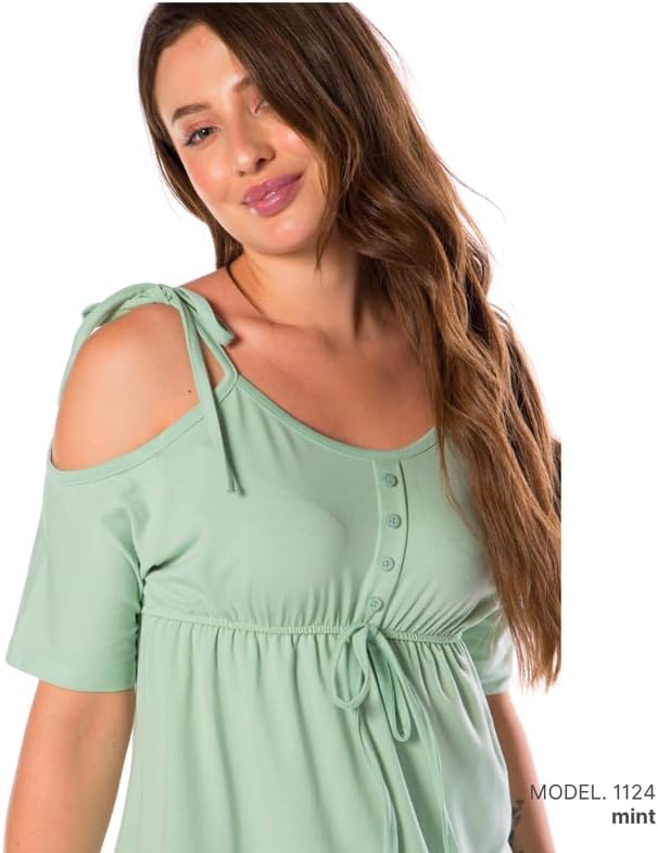 51QPyxvJGWL._AC_SL1500_ قميص نوم قطن نصف مقطوع بأكمام قصيرة للنساء من كوتون زون - R1124 - الصورة 4