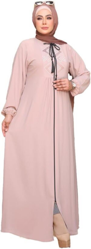 عبايه خروج مطرزة كريب فيرونا بسحاب موديل 00302 للنساء من GAMAL SONS FOR ABAYA