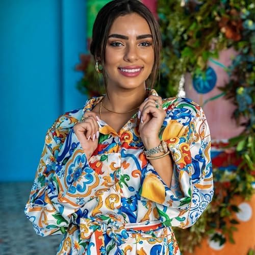 51ZbCcnt-aL._AC_SR38 فستان بحزام من الساتان الحريري مطبوع متعدد الالوان من كوزي اب ان ستايل - الصورة 5