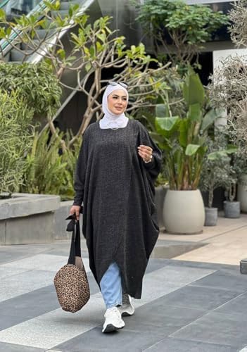 51bwYbK-KnL._AC_SR38 عباية نسائية من عبايه و جلباب، مصنوعة من القطن المخلوط، باللون الرمادي، مقاس شتوي، بتصميم محتشم - الصورة 6