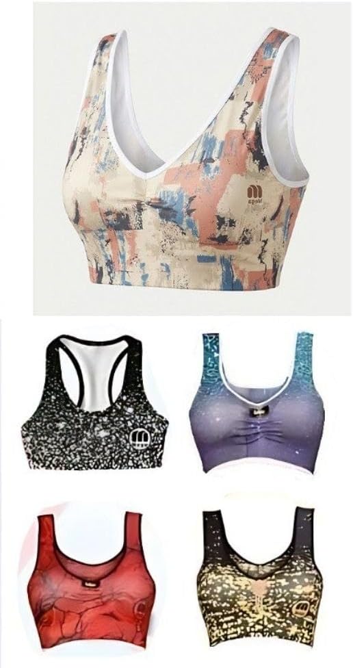 51g6aAKRiQL._AC_SR38 Women's Soft Sports Bra Set, Cotton, Padded Lining, Tie-Dye Print, Pack of 3 - الصورة 4