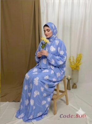 طقم ملابس صلاة إسلامية للنساء، بطباعة زهور، مع حجاب، نمط عباية - خامة زبدة (حتى 100 كجم)