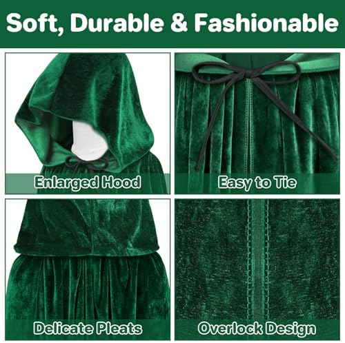 51jcaMDGi9L._AC_SR38 qikqik Hooded Cape Velvet Cloak with Hood Witch Cloak Halloween Costumes for Adults Cosplay Costume Vampire Cloak Wizard Robe - الصورة 4