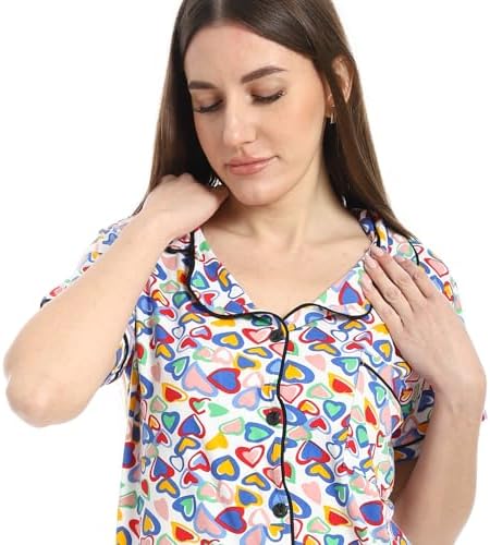 51jkmCJ22iL._AC_SR38 Caesar Womens Women's two-piece pajamas with front buttons Women's two-piece pajamas with front buttons - الصورة 3