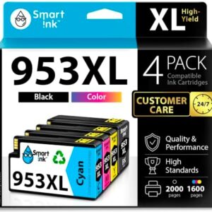 طقم خرطوشة حبر بديلة ذكية برقاقة مطورة من 4 قطع متوافقة مع اتش بي 953XL وطابعات اوفيس جيت برو 7720 7730 7740 8210 8218 8710 8715 8718 8720 8725 8728 8730 8740