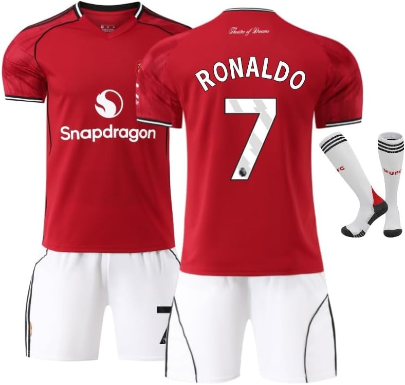 51tmKd6XkfL._AC_SR38 طقم جيرسي نسخة طبق الأصل من طقم لاعب نادي مانشستر يونايتد دوري الموسم 25/26 رونالدو رقم 16 مع شورت وجوارب، زي كرة قدم جيد التهوية للرجال والشباب والأطفال من مونيوبول، (مقاس 16 3 اكس لارج (3XL))