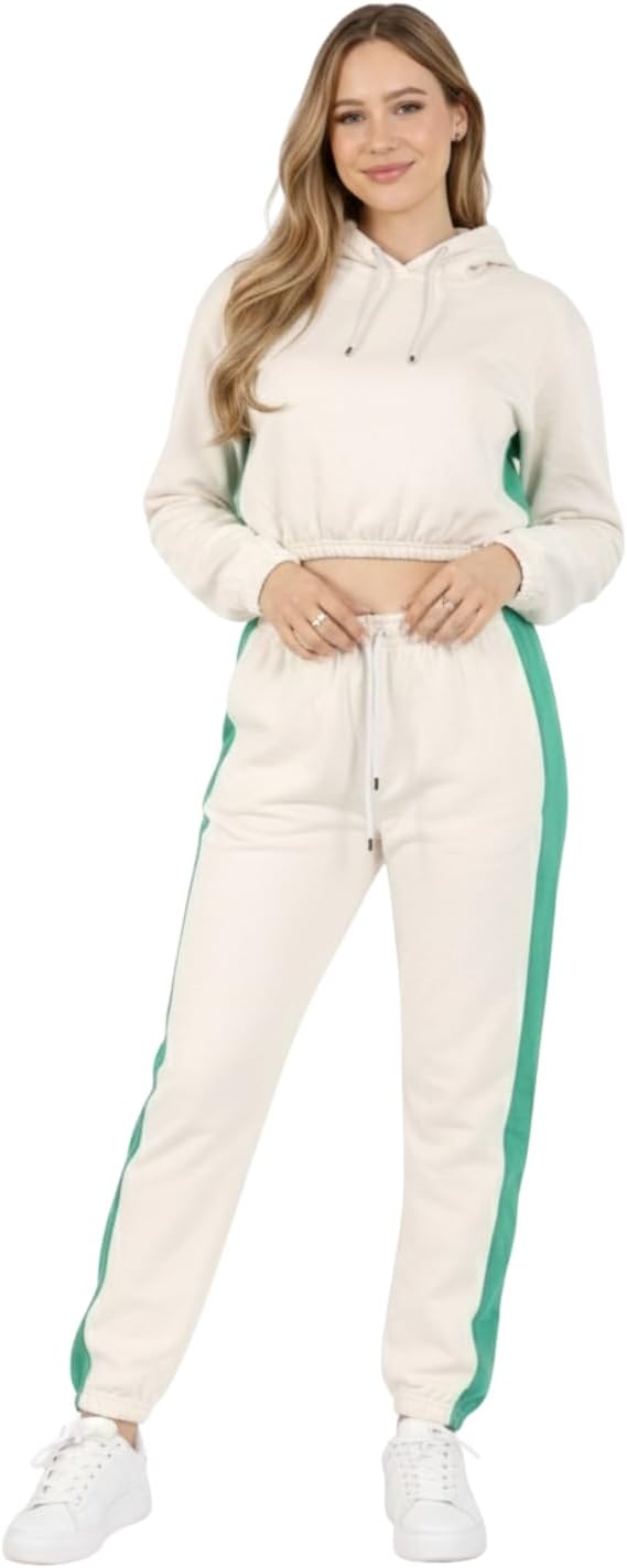 51uE-qn2U-L._AC_SL1500_ بهوب طقم ملابس رياضية للنساء مكون من قطعتين مكون من بلوزة قصيرة بغطاء للراس وسروال للجري واليوغا وصالة الالعاب الرياضية، طقم ملابس رياضية مقاس XS الى XL - الصورة 2