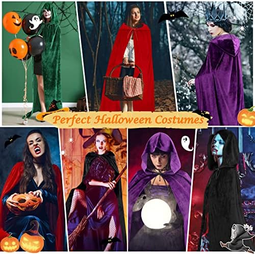 51xgAAISEFL._AC_SR38 qikqik Hooded Cape Velvet Cloak with Hood Witch Cloak Halloween Costumes for Adults Cosplay Costume Vampire Cloak Wizard Robe - الصورة 3