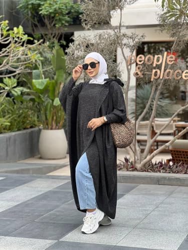 51zPQHtD4AL._AC_SR38 عباية نسائية من عبايه و جلباب، مصنوعة من القطن المخلوط، باللون الرمادي، مقاس شتوي، بتصميم محتشم - الصورة 3