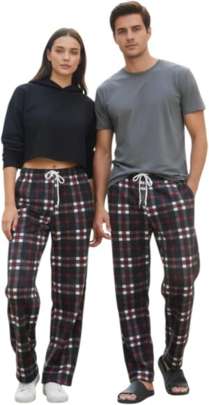 بنطلون كاروهات بولار unisex للنساء والرجال والبنات والشباب - رجل واسعة بجيوب - قطعة واحدة