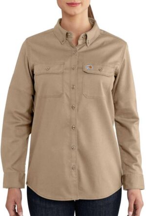 قميص Carhartt نسائي من نسيج قطني مضلع مرن مقاوم للهب