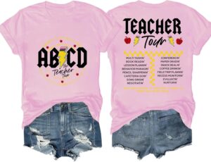 قميص معلم للنساء من UXQIEN Teach To Be Kind تي شيرت ABCD Teacher Tour Kindness Casual Teacher Life بأكمام قصيرة