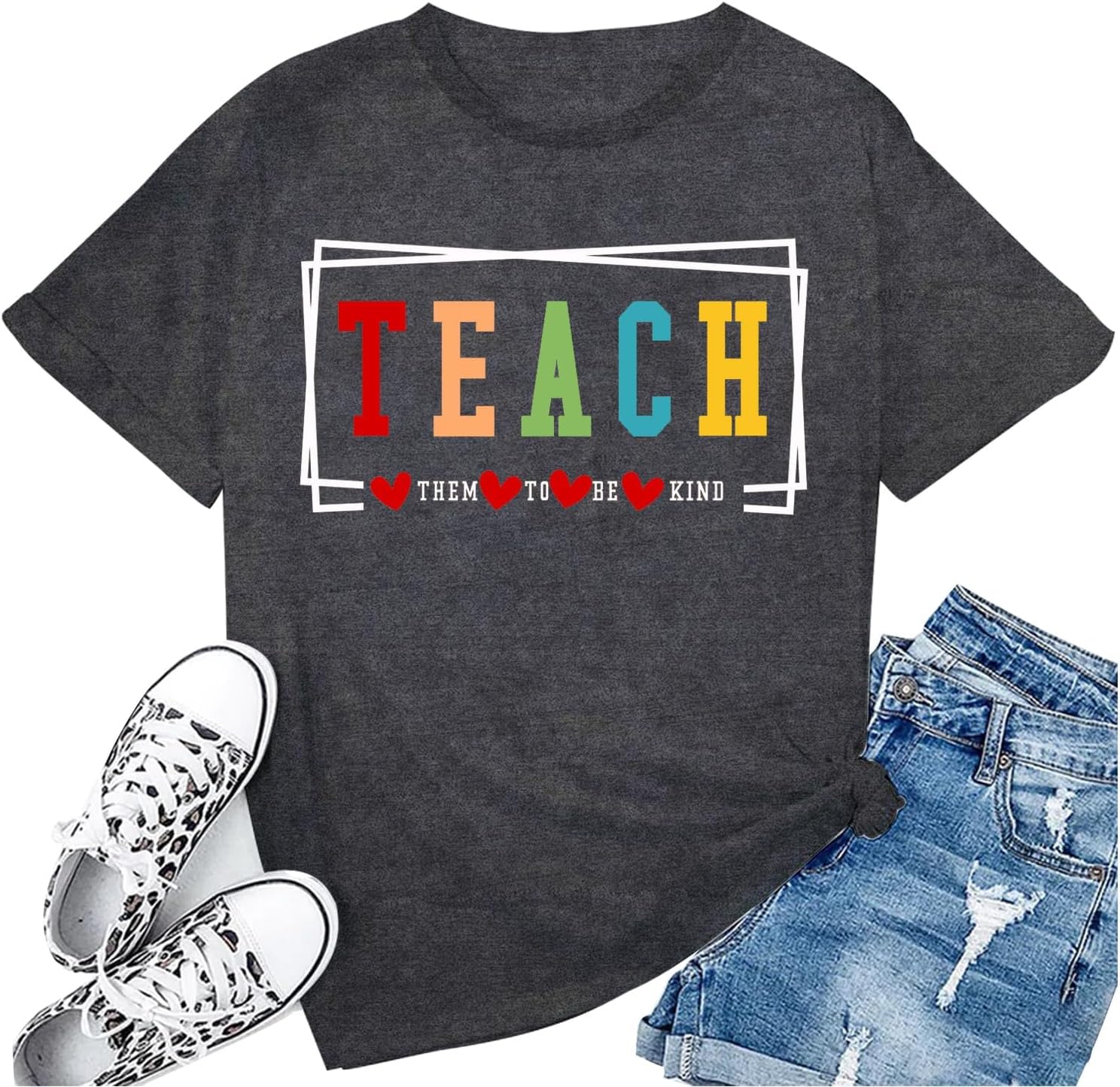 81DxtTEJycL._AC_SL1500_ قميص معلم للنساء من UXQIEN Teach To Be Kind تي شيرت ABCD Teacher Tour Kindness Casual Teacher Life بأكمام قصيرة - الصورة 2