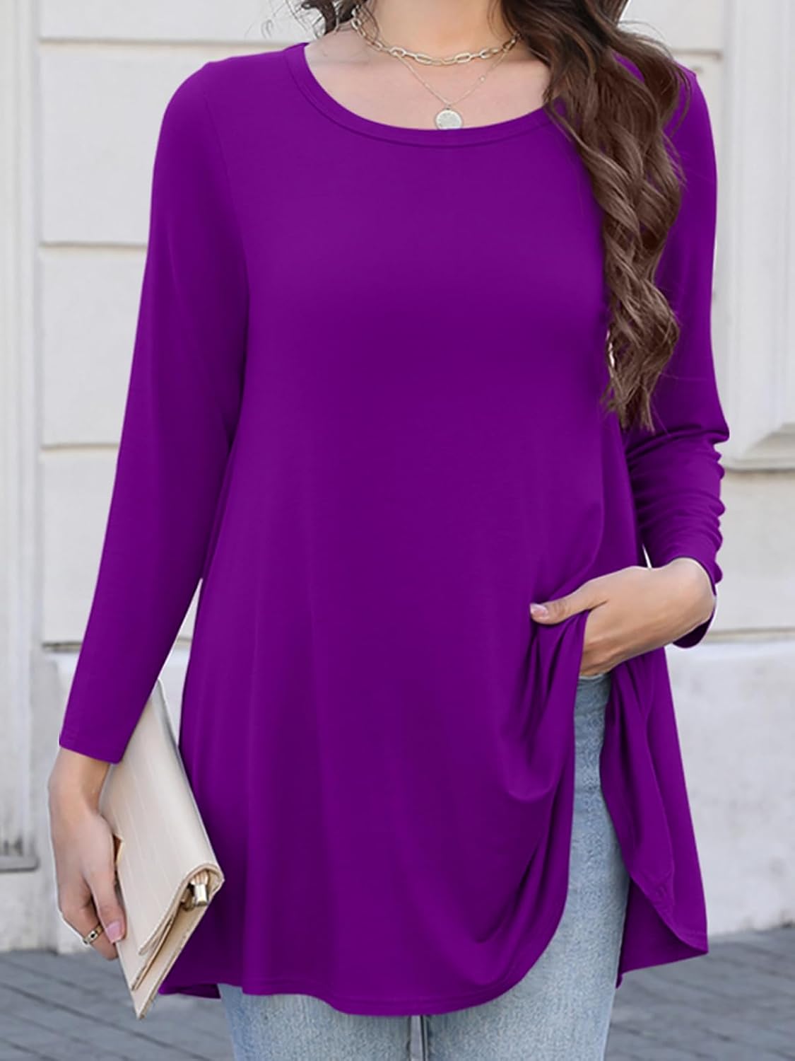 218h7IrkwRL._AC_SL1500_ Womens Plus Size Tunic Tops Casual Long Sleeve Shirts Swing Flowy Crew Neck Fall Blouse Loose Fits Clothes for Leggings - الصورة 4