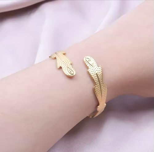 317vVEhR2qL._AC_SL1500_ سوار مفتوح بتصميم ريشة للنساء إكسسوارات أنيقة جديد مجوهرات هدايا للحفلات - الصورة 3