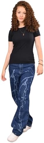 31FNWcbWfiL._AC_SL1500_ بنطلون جينز واسع للبنات والنساء بتصميم برق عصري - خصر عالى من ميزة - الصورة 4