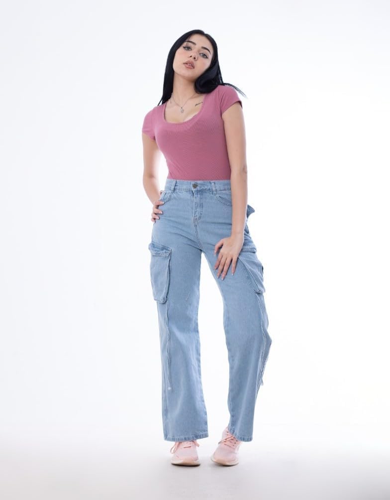 414zQetzsRL._AC_SL1500_ MAMILLY JEANS للنساء بنطلون جينز كارجو عالي الخصر - الصورة 2