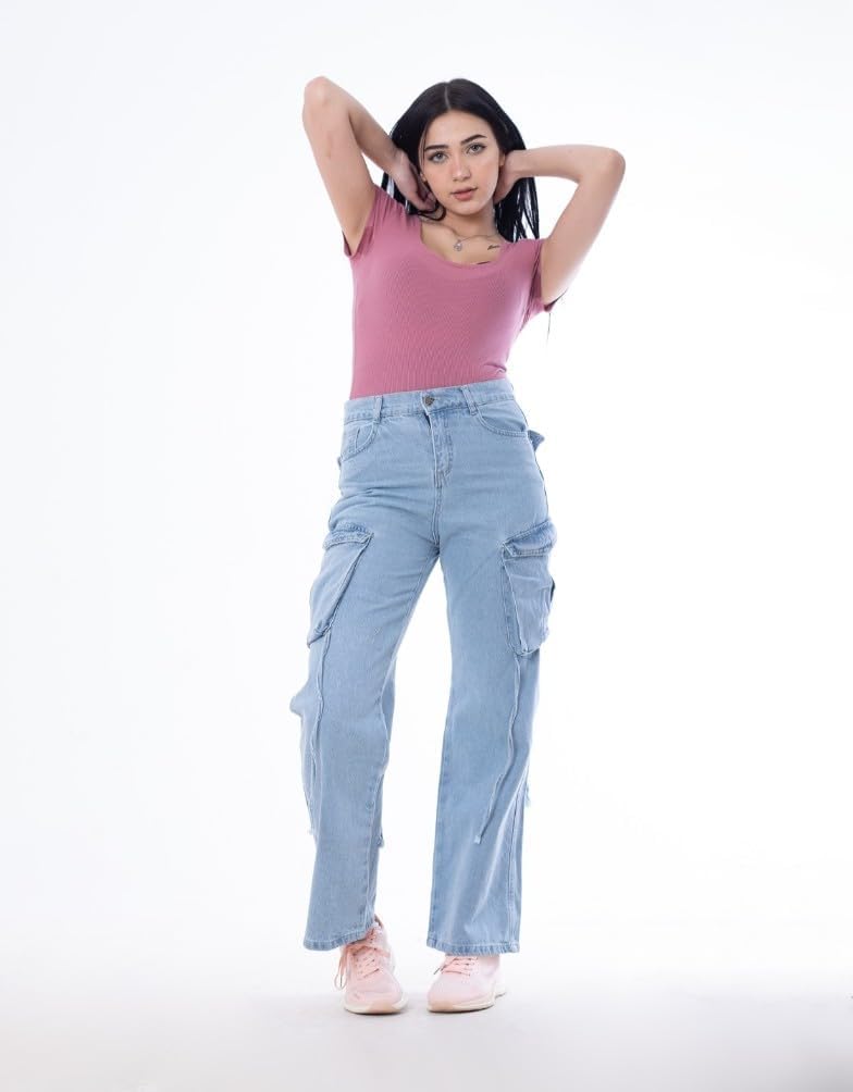 417JpcBU1EL._AC_SL1500_ MAMILLY JEANS للنساء بنطلون جينز كارجو عالي الخصر - الصورة 3