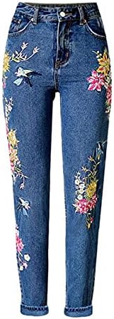 418QxvB21UL._AC_SL1500_ Women's Denim Jeans Leggings Women Jeans Slim Skinny High Waisted Jeggings Stretch Denim Trousers Front and Back Embroidered High-Rise Slim Straight-Leg Jeans (Blue,Large) - الصورة 3