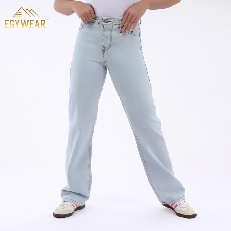 41AUurzAycL._AC_SL1500_ بنطلون جينز بأرجل واسعة للنساء من إيجي وير، أزرق فاتح - EG-258 - الصورة 2