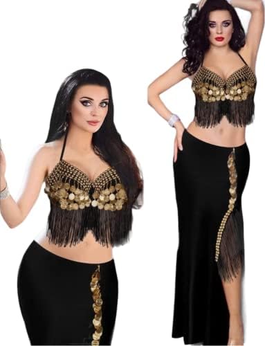 41Qz9LxvKwL._AC_SL1500_ بدلة رقص شرقي مصنوعة يدويا من قطعتين من لوكس, أزرق, قياس واحد، للنساء - الصورة 3